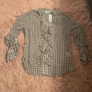 New York & Company Gingham Check Ruffle Shirt